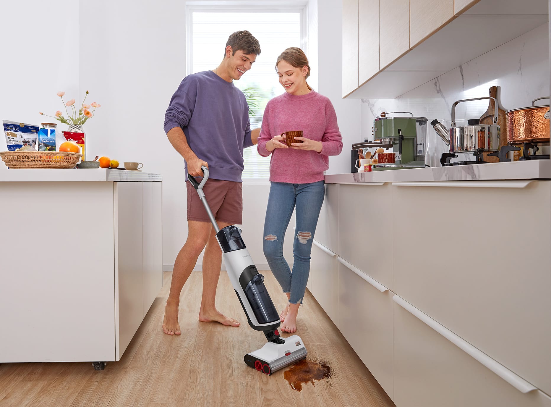 Roborock Dyad Cleaner cleans dirty floor fast when accidentally spilling drinks